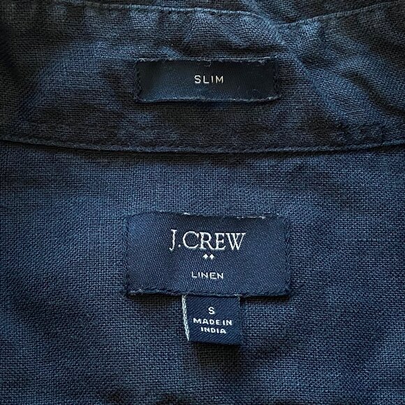 J.Crew Mens Slim Fit 100% Linen Camp Shirt SIze S Navy Short Sleeve Button-Down - Picture 5 of 10